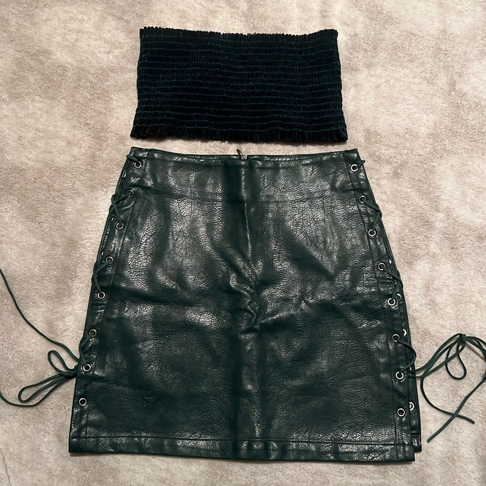 NWOT Evie LF Tie Up Skirt & Velvet Bandeau